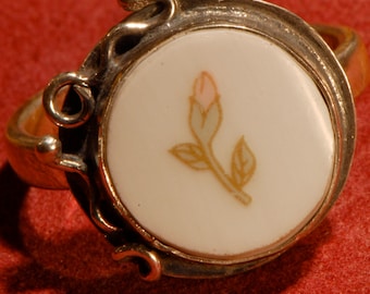 SALE Rose Bud China Shard and Sterling Ring