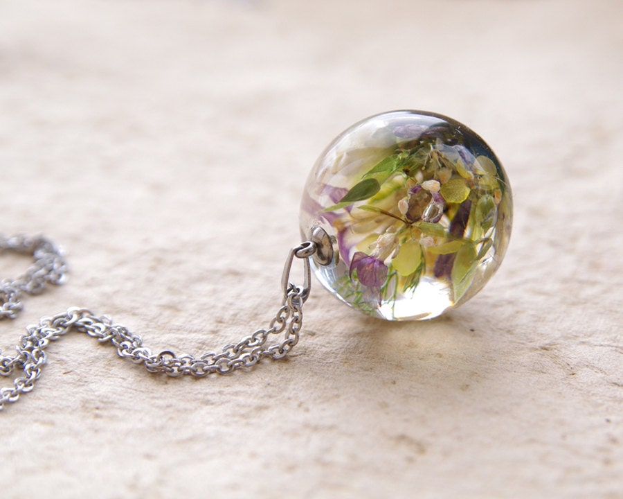 Real Flowers Necklace orb resin jewelry Unique orb