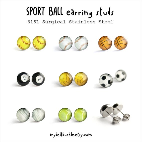 Billiard ball post earrings Surgical steel stud Sport