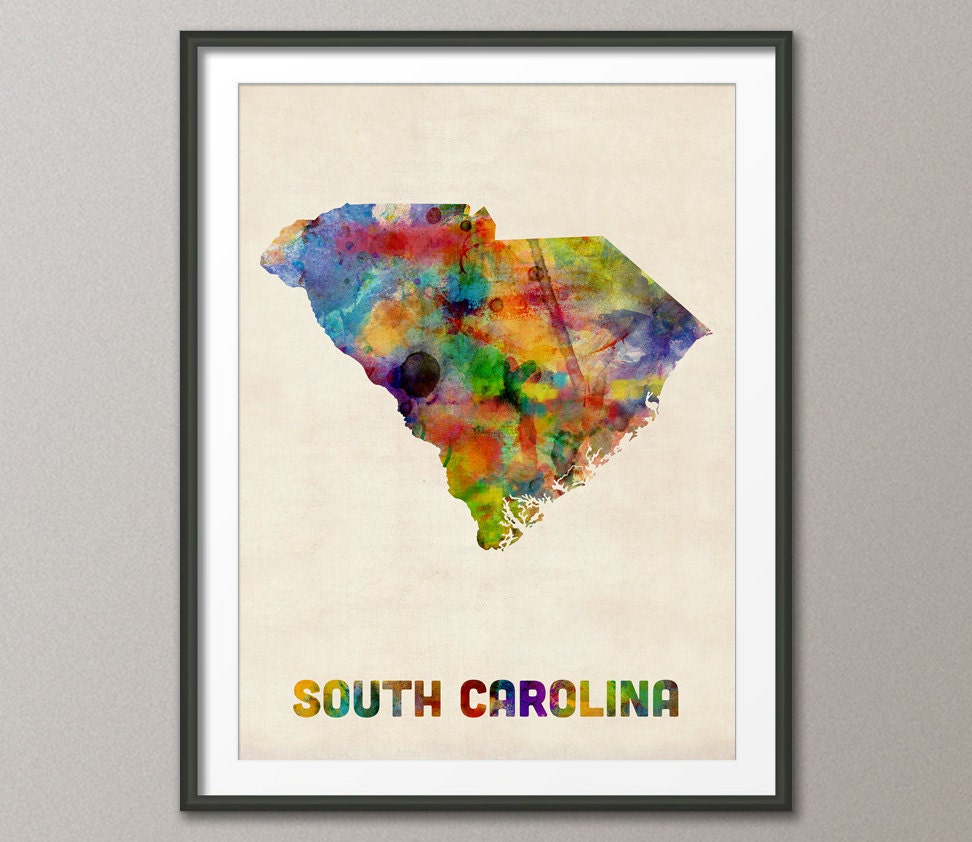 South Carolina Watercolor Map Usa Art Print 398