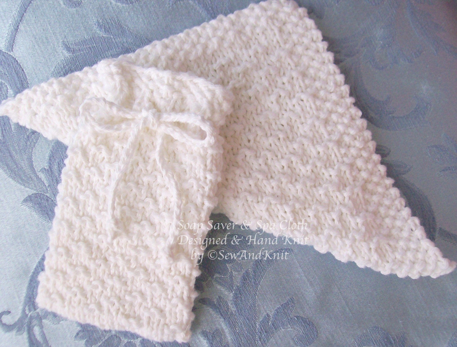 Wash Cloth & Soap Bag Hand Knit Soap Saver with Matching