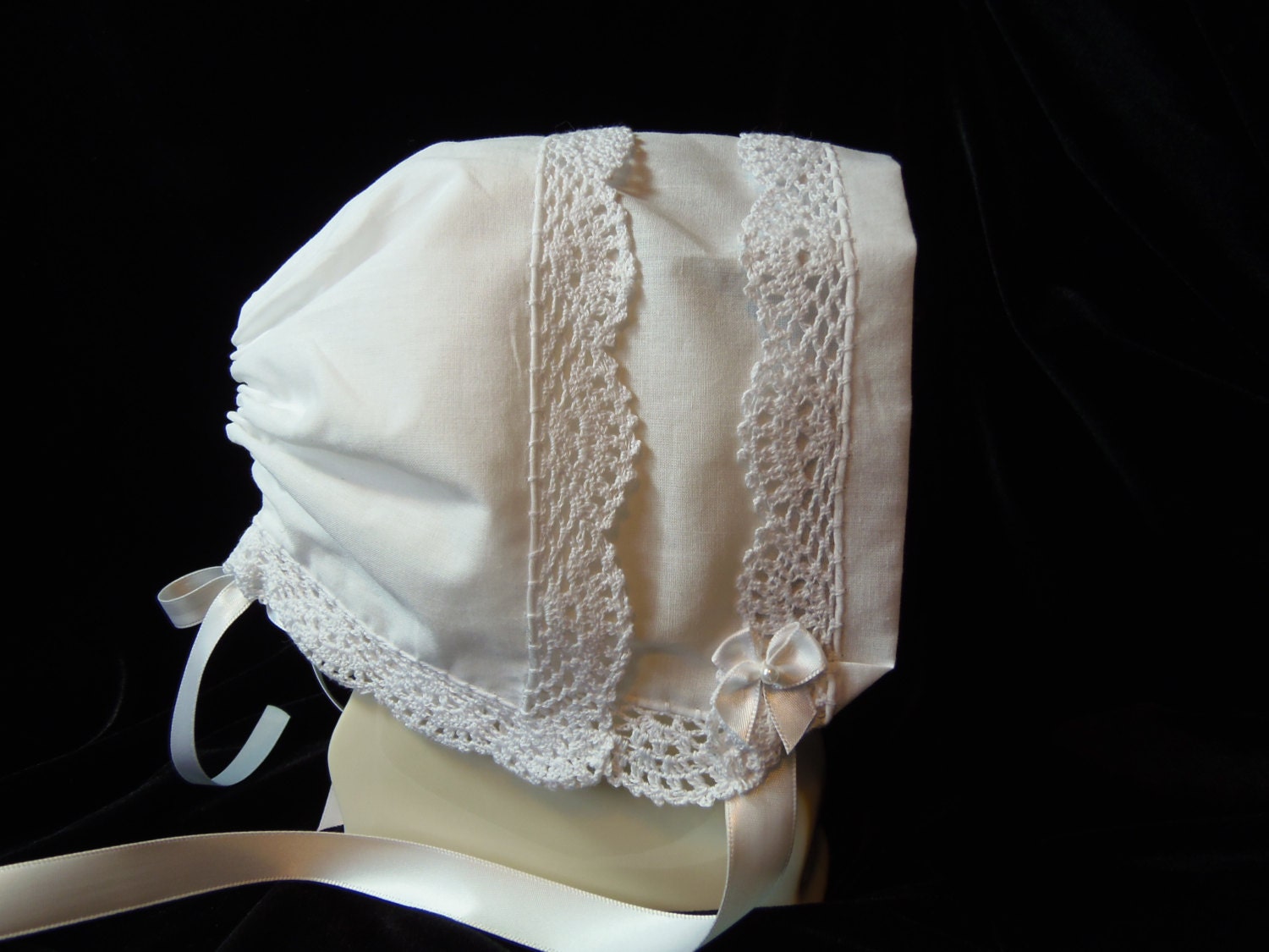 Handkerchief Baby Bonnet CLASSIC LACE White Heirloom Magic