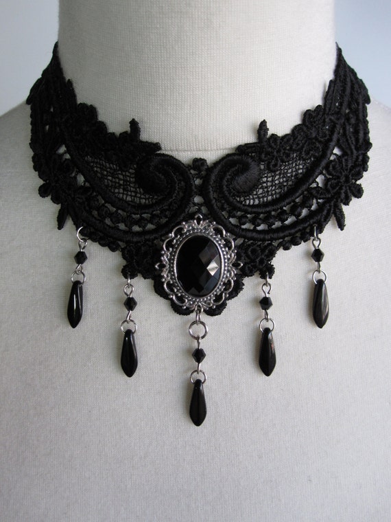 Gothic Dark Victorian Black Lace Necklace Marquise De 6357