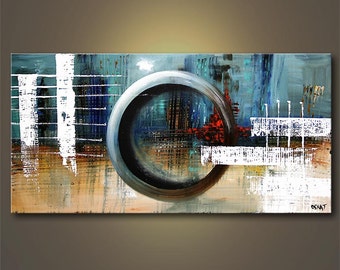 Blue Abstract Painting, Textured Contemporary Acrylic Painting on Canvas Modern Palette Knife by Osnat - MADE-TO-ORDER - 60"x24"