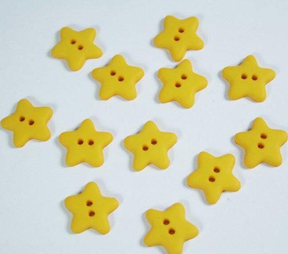 10 Small Yellow Star Flat back Buttons 2 hole by moggyssupplyshop