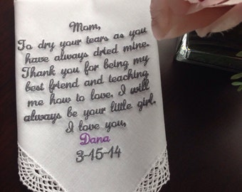 Mother of the bride personalized handkerchief gift