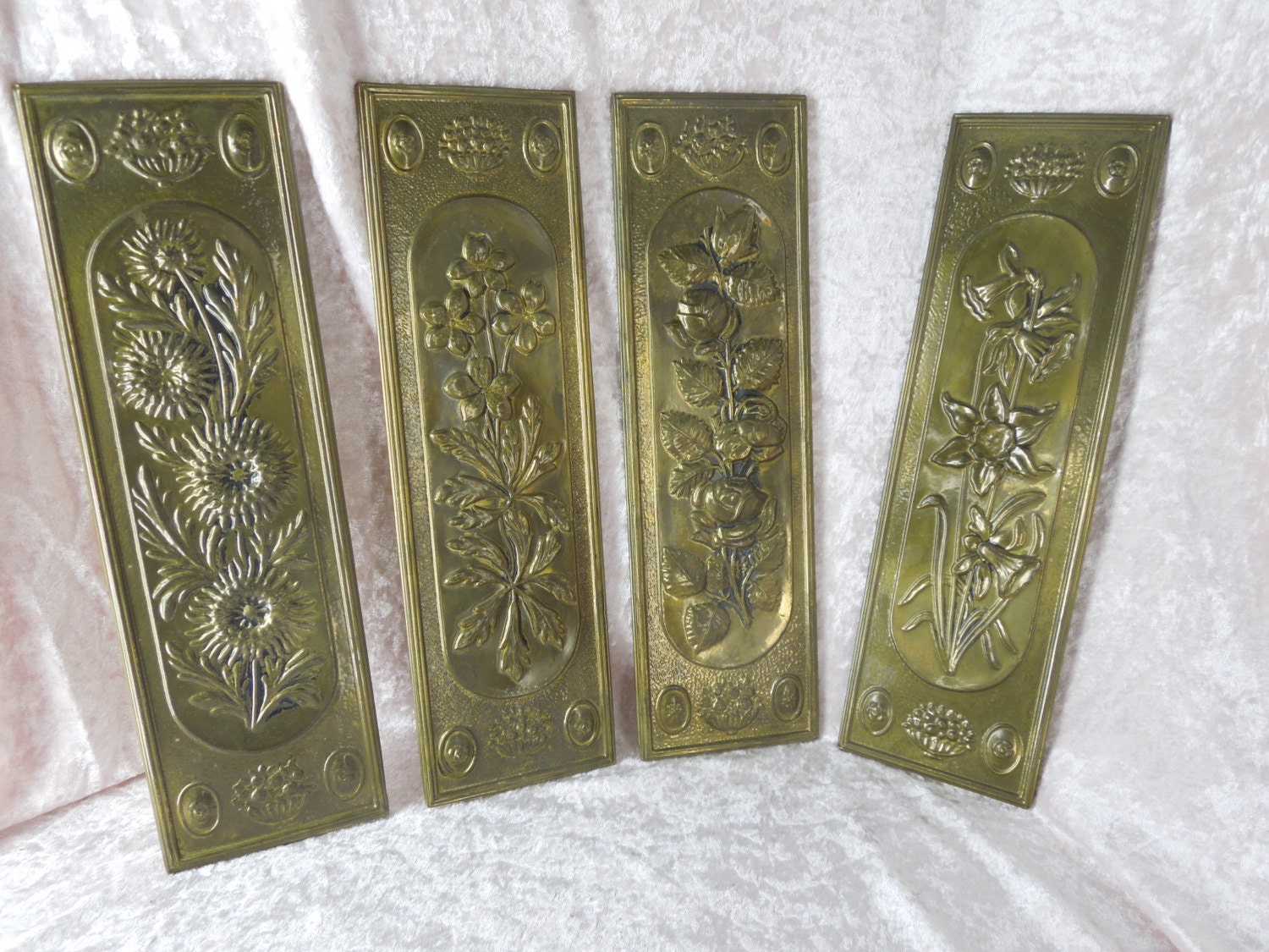 Embossed Brass Plaques Wall Hanging Flower Floral by griffincat