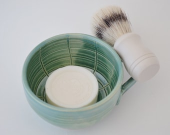 Shaving Dish, Stoneware Green Shaving Mug, Gift for Him, Made to Order