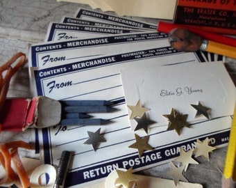 Vintage Office Supplies, Postal Labels, Dennison Labels, Desk Supplies, Props, Antique Nib, Industrial, Ephemera, Old Paper, All Vintage Man