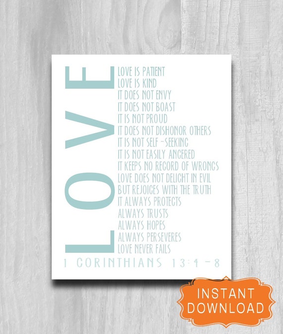 Printable BIBLE VERSE 1 Corinthians 13:4-8 Love is Patient