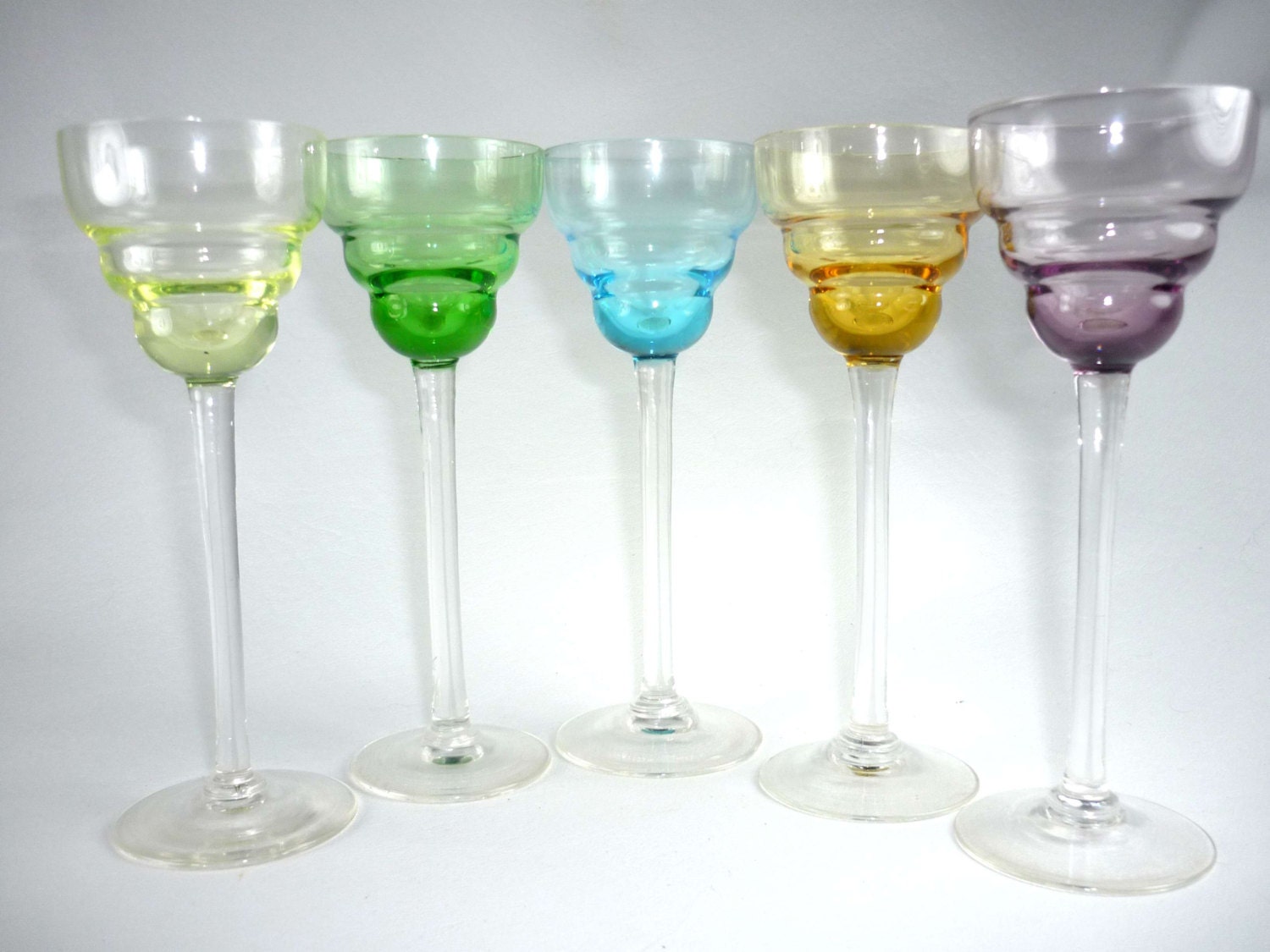 Mid Century Aperitif Liqueur Cordial Glasses Vintage Blue