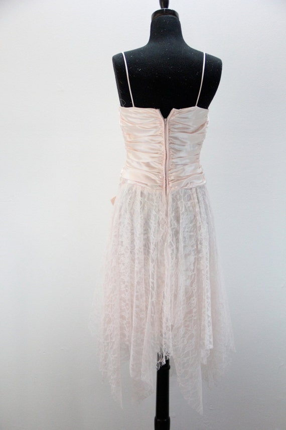 Vintage 1980s dressy formal Dress spaghetti straps pink lace