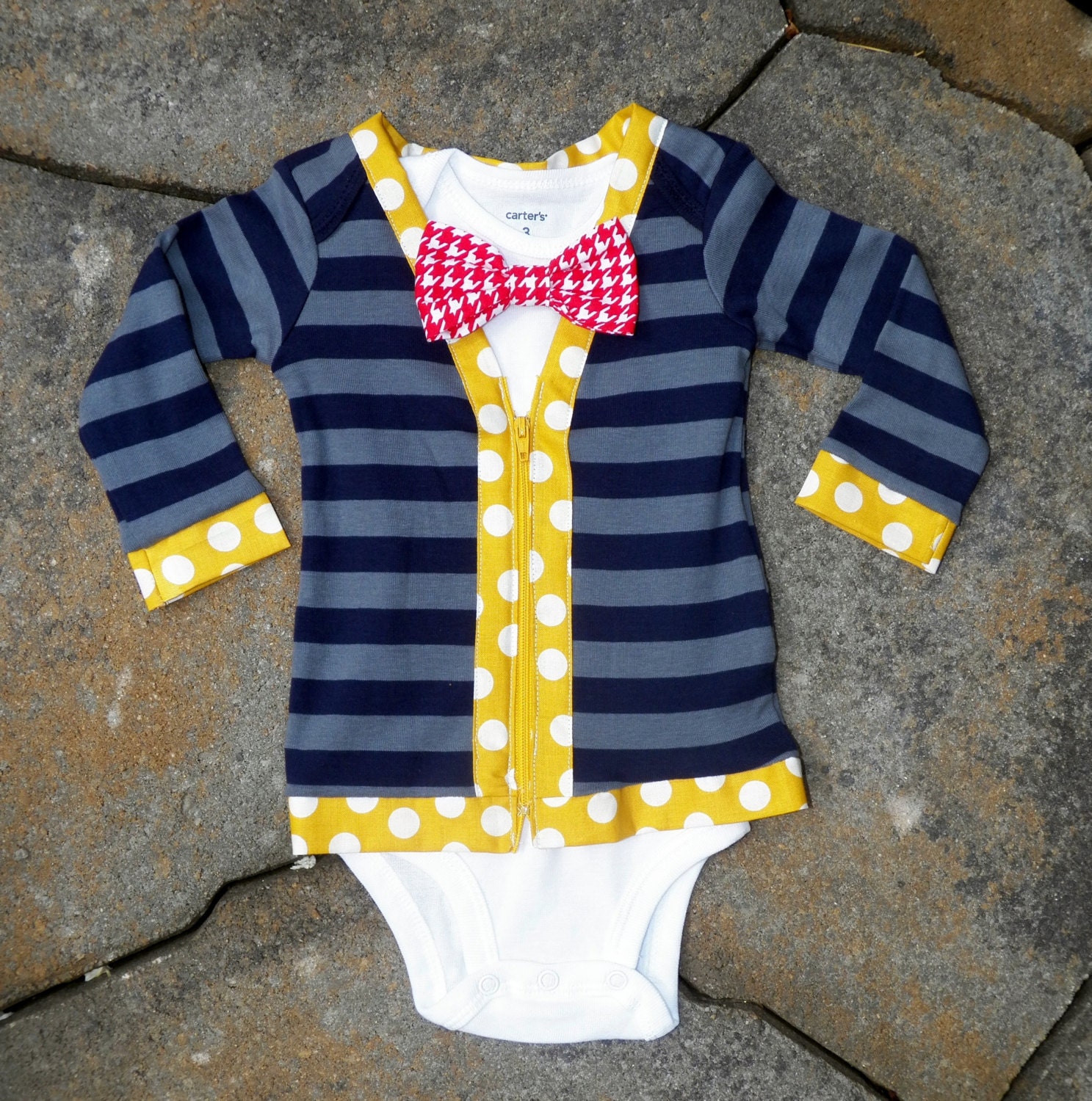 SALE Preppy Baby Boy Cardigan Bodysuit and Bow Tie Bodysuit
