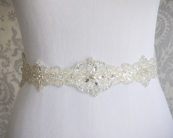 Crystal Sash, Rhinestone bridal sash with beads, Crystal Bridal Belt on Satin Sash, High quality Wedding Sash- 104S