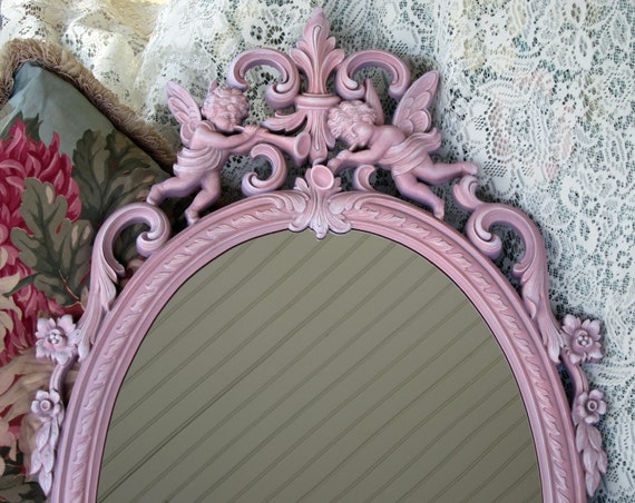 Vintage Pink Wall Mirror Cherub Angel by WildMountainStudio