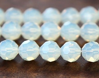 Sea Opal Glass Beads, 10mm Faceted Round - 14 inch strand - eGOFR10