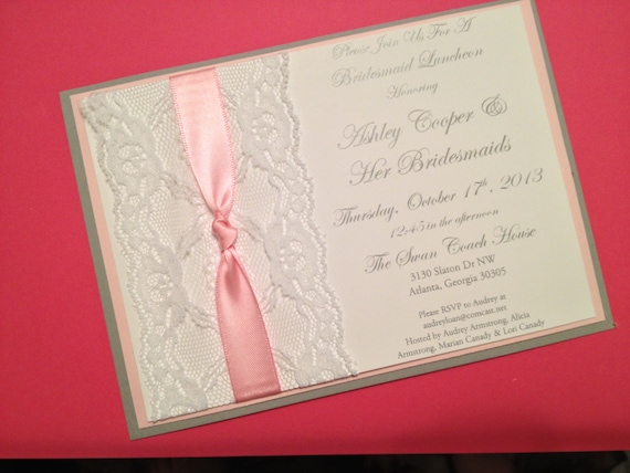 Pink, Grey and White Lace Bridal Shower Invitations