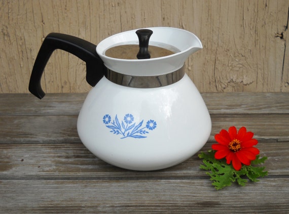 Blue Cornflower Tea Pot Corningware Teapot 1960s by VintageMaineia