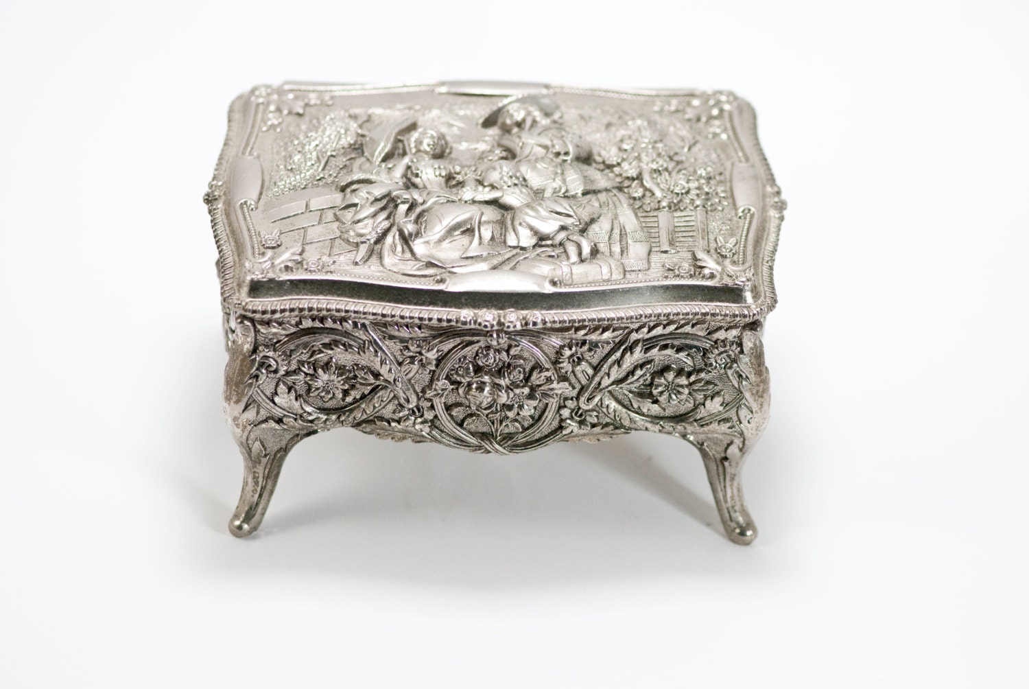 Antique Victorian Jewelry Casket Trinket Box Silver