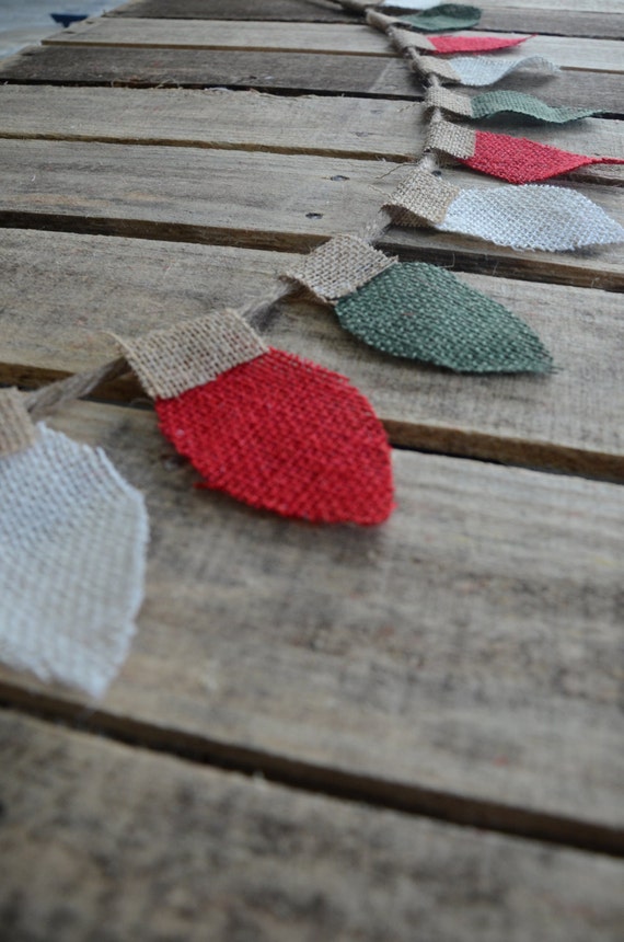 Items similar to Burlap Christmas Garland Colorful Lightbulbs Holiday GarlandChristmas
