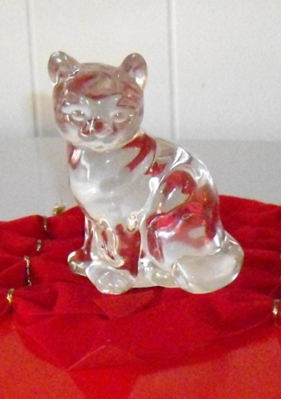 Vintage Fenton Clear Glass Cat Figurine Paperweight