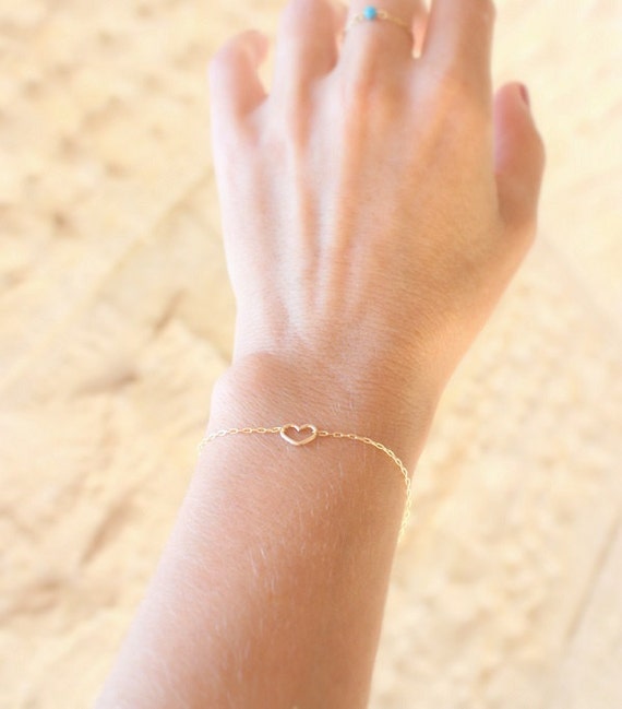 Heart bracelet Thin Gold Bracelet dainty by JulJewelry on Etsy