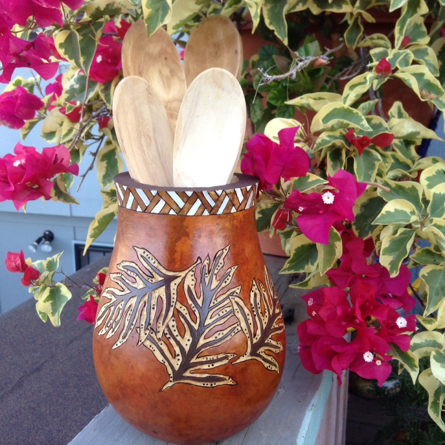 Gourd Vase Hawaiian design by HawaiiGourdCreations on Etsy