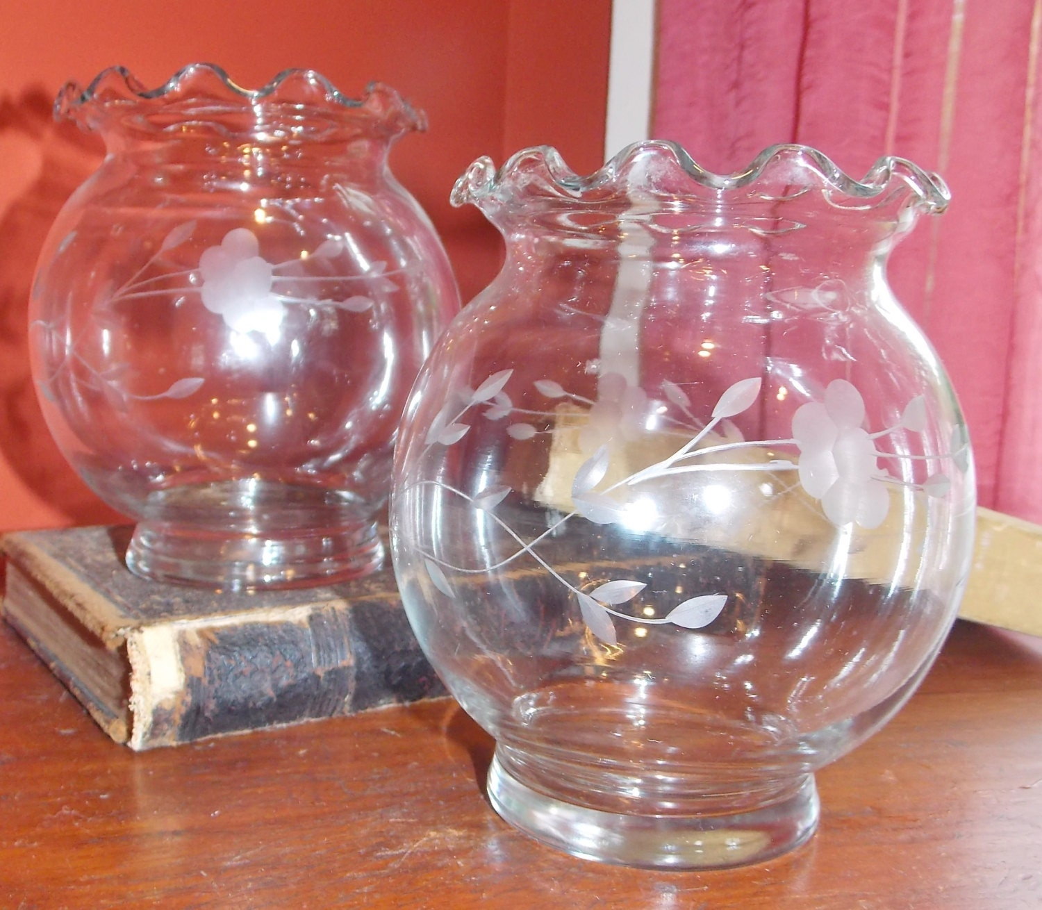 Princess House Crystal Etched Vase Set of Two