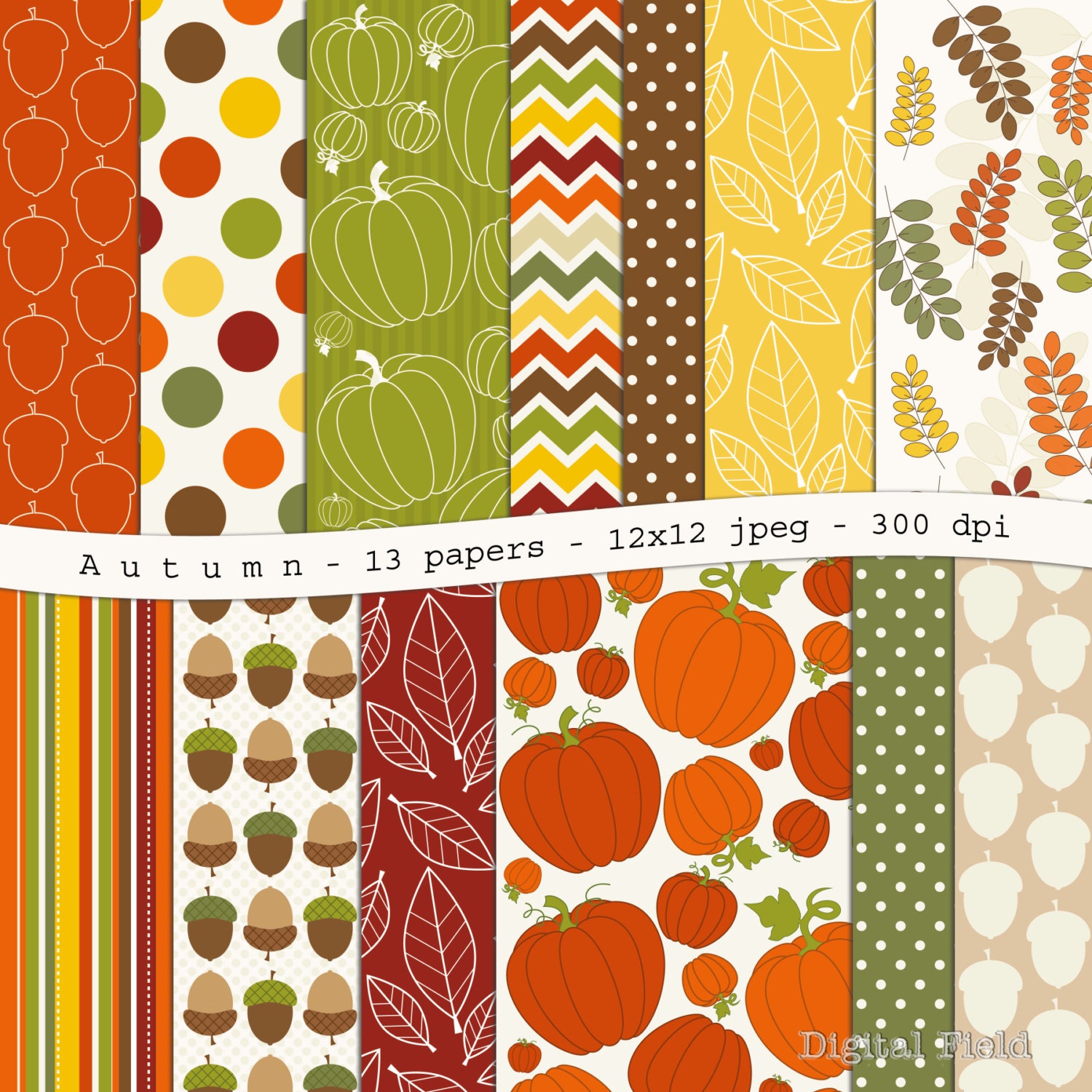 Autumn digital scrapbooking paper pack 13 by digitalfield on Etsy
