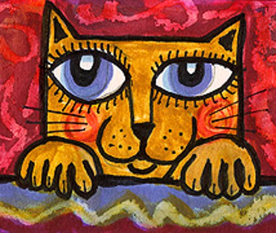 Cat Art Yellow Cat Print Funny Cat Painting Children's