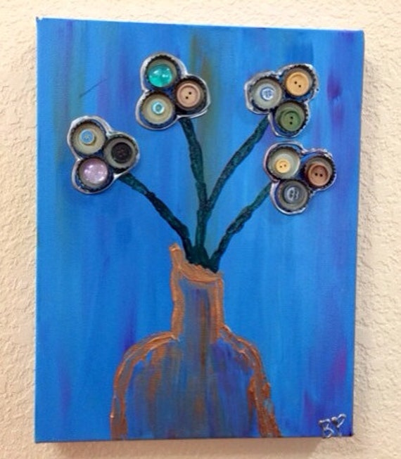 Bottle Cap Flower Vase Painting 11x14 Acrylic on by brynneperry