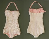 Sparkly 50s Pink Lace Swimsuit with Crystals Halterneck or Strapless