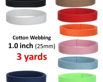 3 yards Cotton Webbing 1 inch You Pick Colors Key Fobs Belts Purse Bag Straps Leash