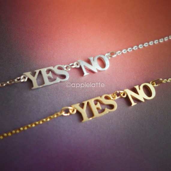 Yes no necklace in gold or silver by applelatte on Etsy