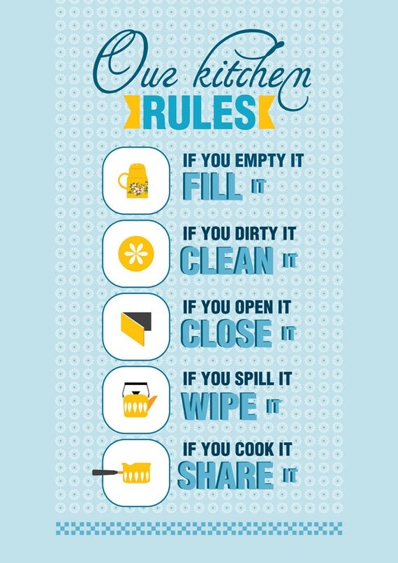 Midcentury Kitchen rules inspired Poster vintage by PeanutoakPrint