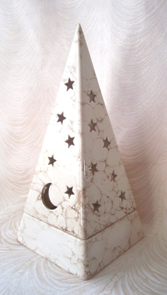 Vintage Partylite Moon & Stars Pyramid Tealite Candle Holder