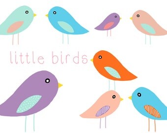 Little Birds Clip Art - Instant Download  - personal or commercial use - hand drawn birds clip art