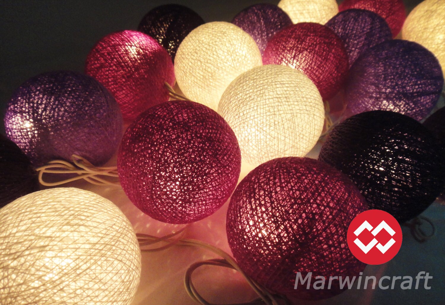 20 Big Cotton Balls Mixed Purple Tone Fairy String by marwincraft