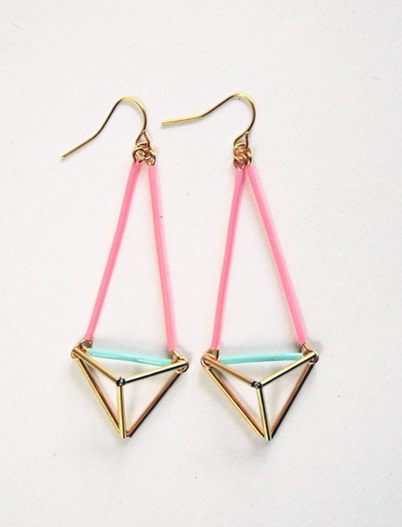 Colourful geometric triangle pyramid earrings geometric