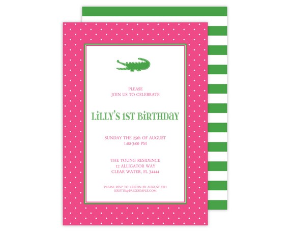 Alligator Birthday Party or Baby Shower Invitation ( Pink Alligator Party, Girls Alligator Invitation, Alligator Baby Shower) Il_570xn