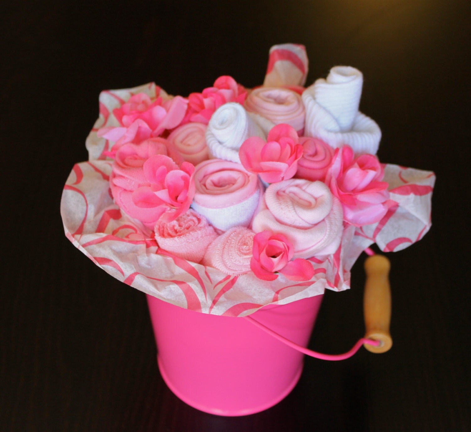 Cute as a Button Baby Clothes Bouquet by AmandaPandaCrafts on Etsy