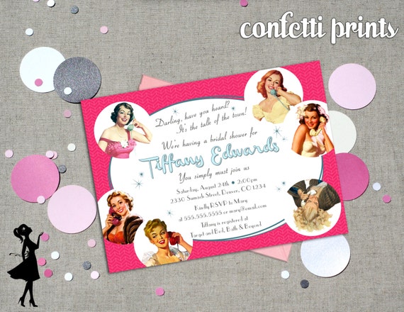 Retro Bridal Shower Invitation - TALK Of The TOWN Printable Il_570xn