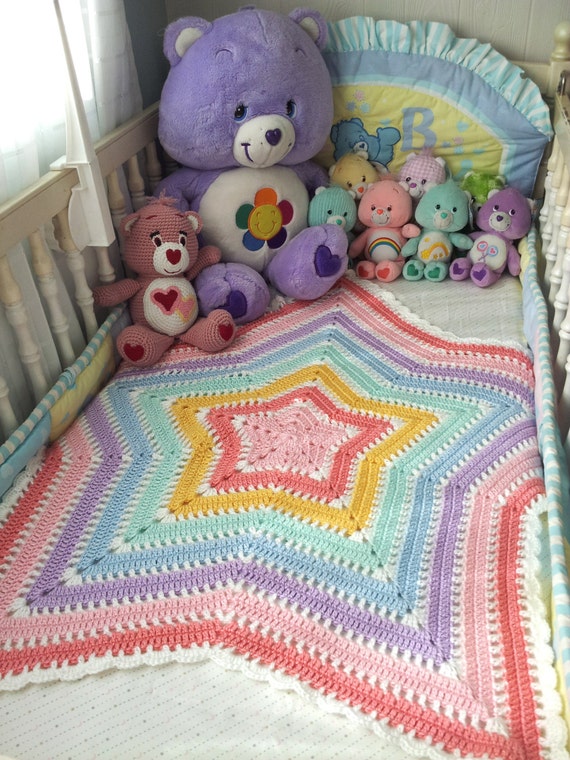 Download Colorful Rainbow Pastel Crochet Star Ripple Baby Blanket