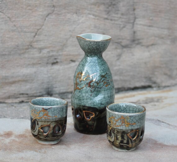 Vintage Somayaki Pottery Saki Sake Set