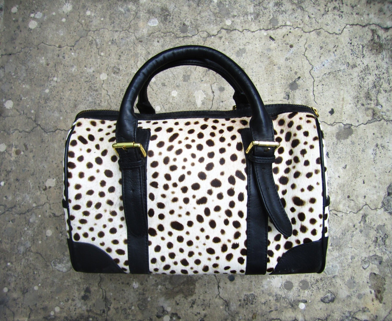 DUFFLE BAG Dalmatian Print Calf Hair Classic Duffle Leather