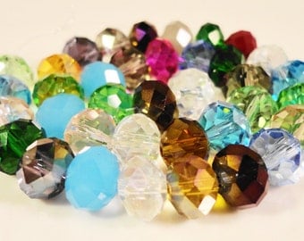 Multicolor Rondelle Crystal Beads 8x6mm (6x8mm) Faceted Chinese Crystal Glass Beads for Jewelry Making on an 8 1/4 Inch Strand with 35 Beads