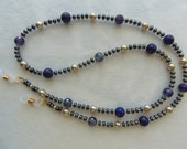 EYEGLASS CHAIN, Lapis Lazuli - Crystals - Pearls - Hematite