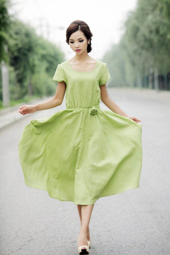 Sundress Short Sleeve Summer Dress in green by YL1dress on Etsy