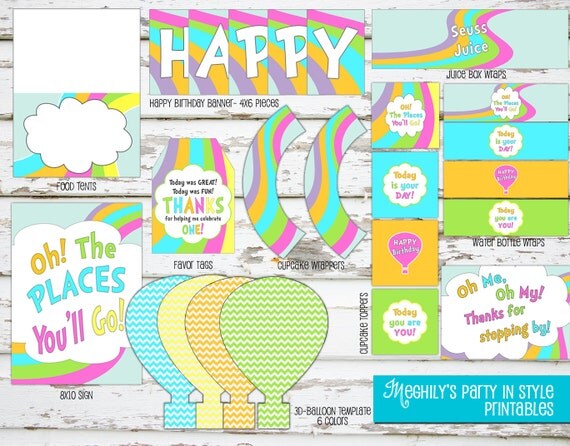 INSTANT DOWNLOAD - Oh, The Places You'll Go BIRTHDAY Printable Package