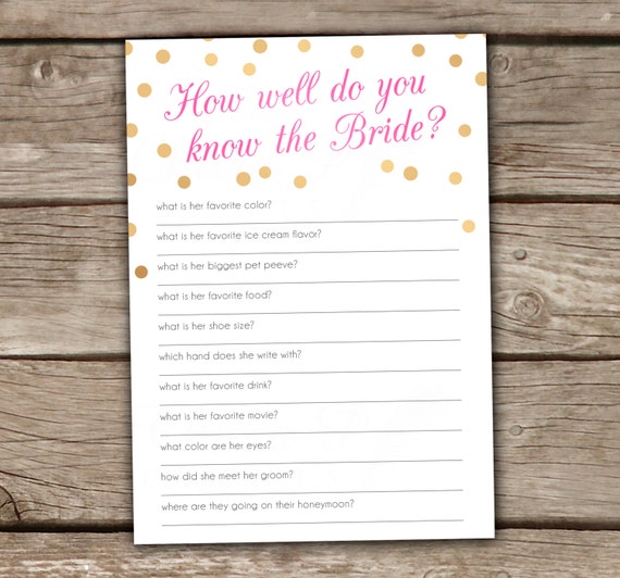 How Well Do You Know The Bride - Bridal Shower Game, DIY, Printable ...
